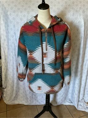 My Story Teal, Rust and Cream Aztec Zip-Up Hoodie